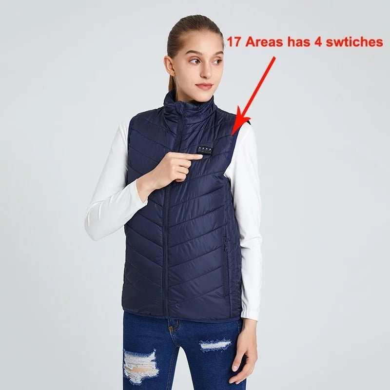 17/13 Zones Heated Vest Men Women Usb Heated Jacket Thermal Hunting Vest Winter Heating Jacket Chauffante Heating Veste S-6XL
