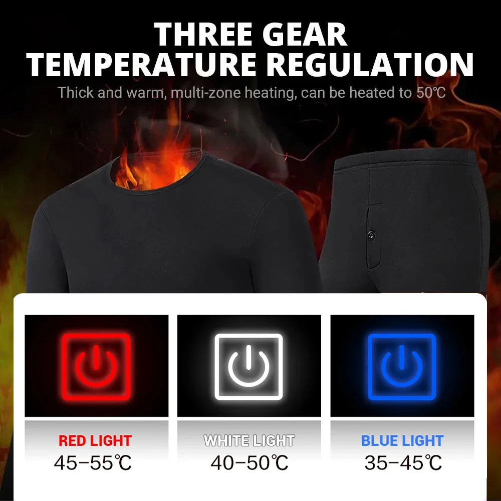 Winter Thermal Heated Jacket Men Vest Heated Underwear Men's Ski Suit USB Electric Heating Clothing Fleece Thermal Long Johns