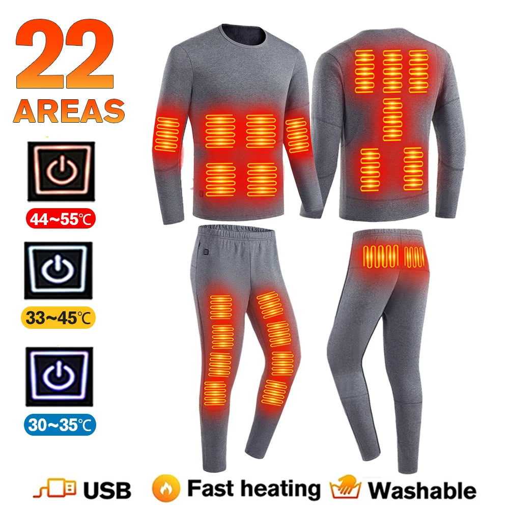 Winter Thermal Heated Jacket Men Vest Heated Underwear Men's Ski Suit USB Electric Heating Clothing Fleece Thermal Long Johns