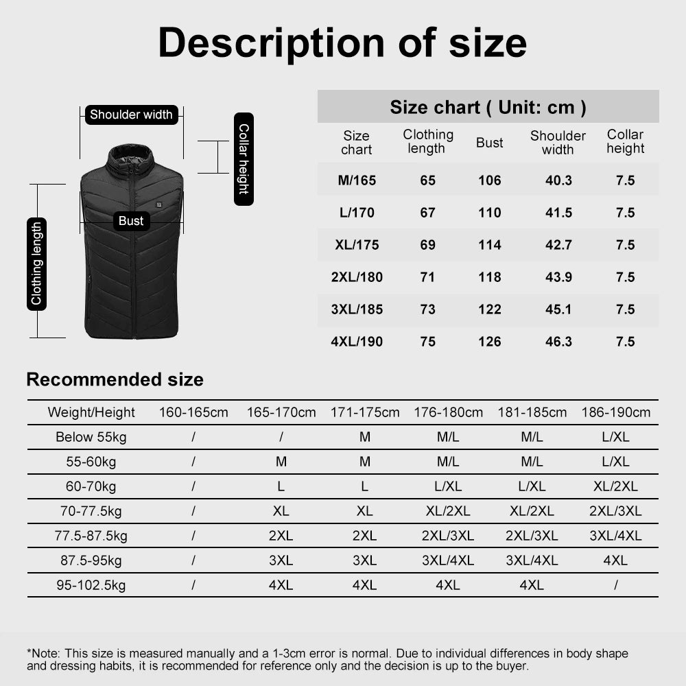21 Zone Heated Jacket USB Electric Heated Cotton Clothes Warm Snow Heated Vest Jacket Hunting Ski Camping Winter M-4XL