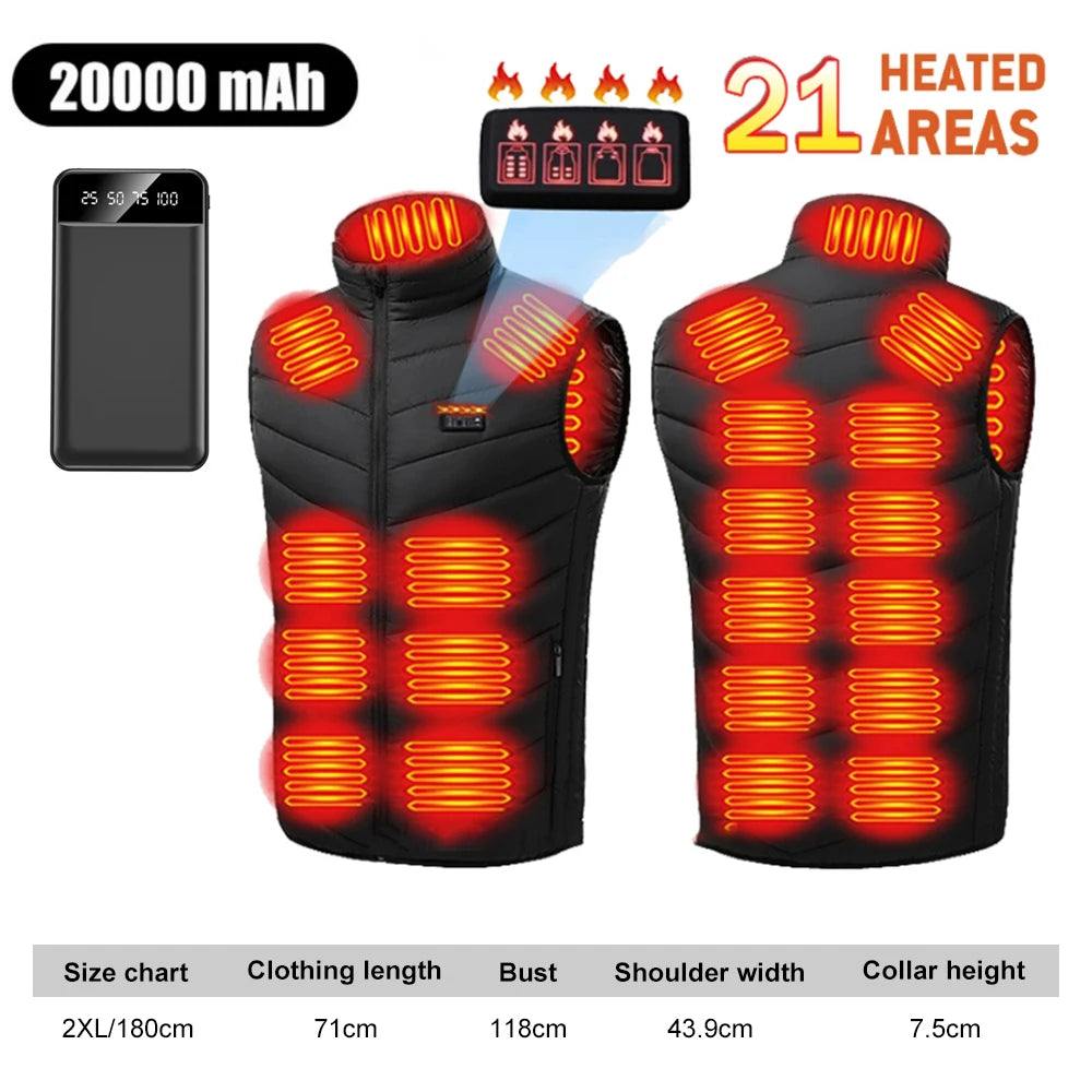 21 Zone Heated Jacket USB Electric Heated Cotton Clothes Warm Snow Heated Vest Jacket Hunting Ski Camping Winter M-4XL