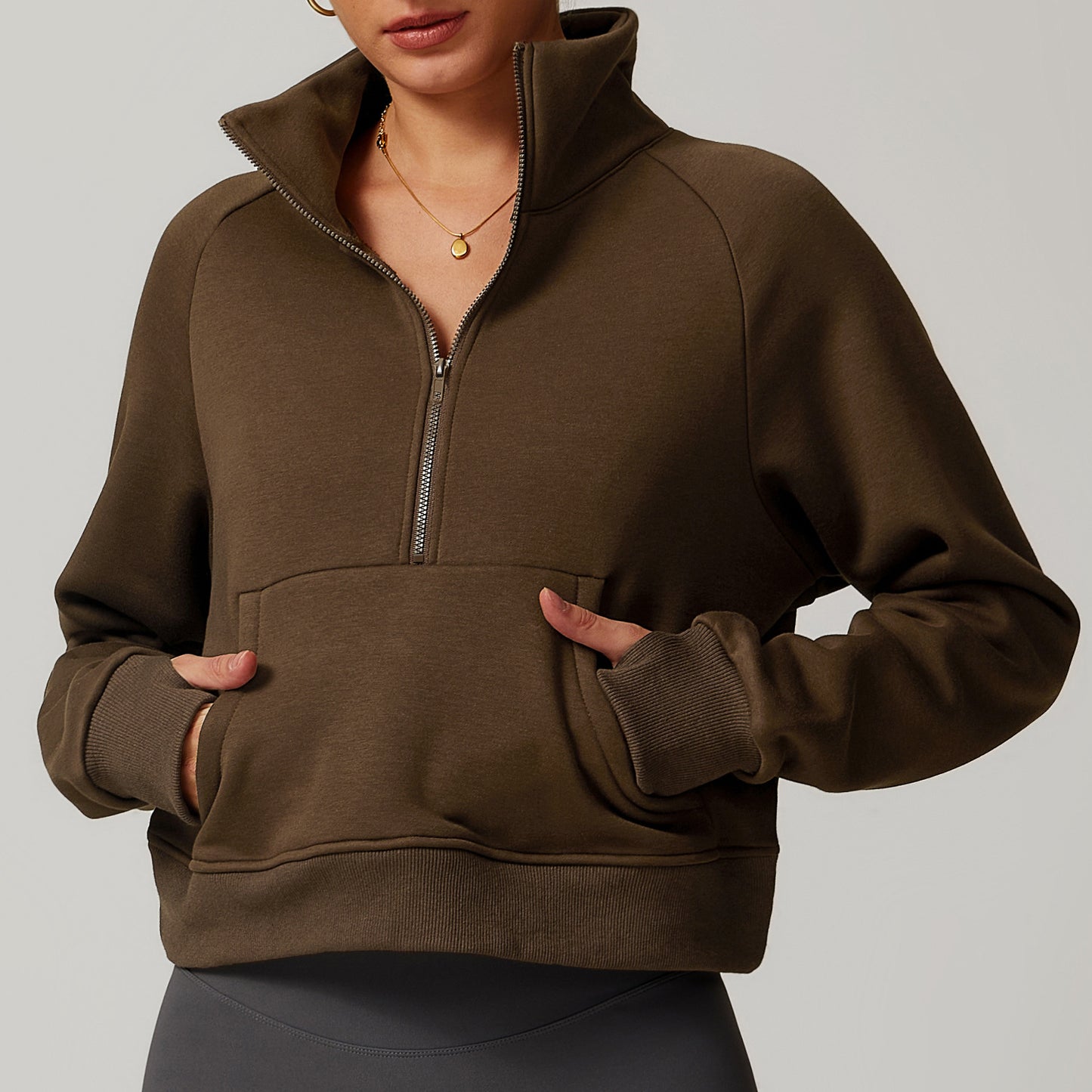 Autumn and winter fleece loose hoodie, women's lamb fleece thickened warm jacket, fleece half zipper top