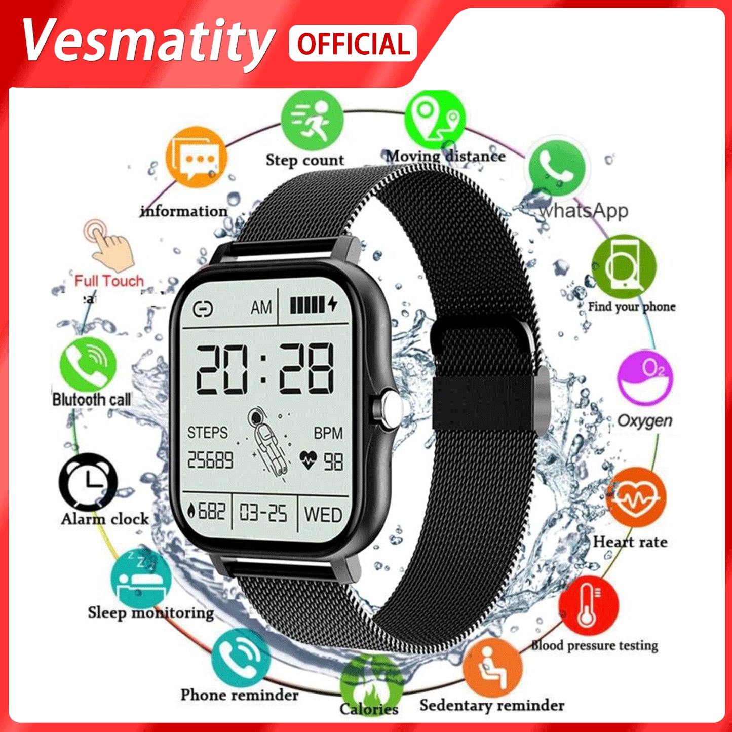 CT2 Smart Watch Full Touch Fitness Smart Watch Heart Rate Monitor Bluetooth Call Waterproof Watch