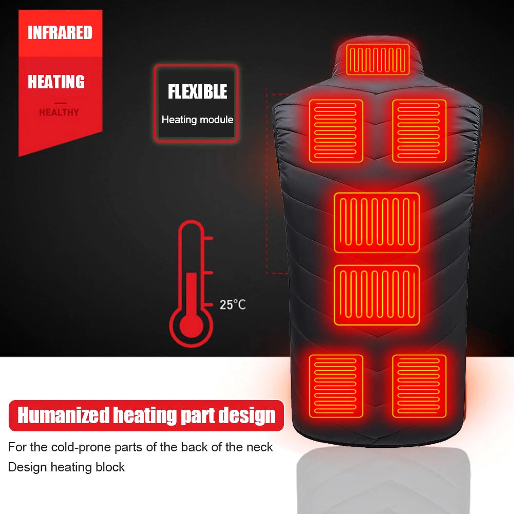 Men Winter Intelligent 9 Heating Vest Jacket USB Electrically Heated Sleeveless Jacket Travel For Outdoor Motorcycle Riding