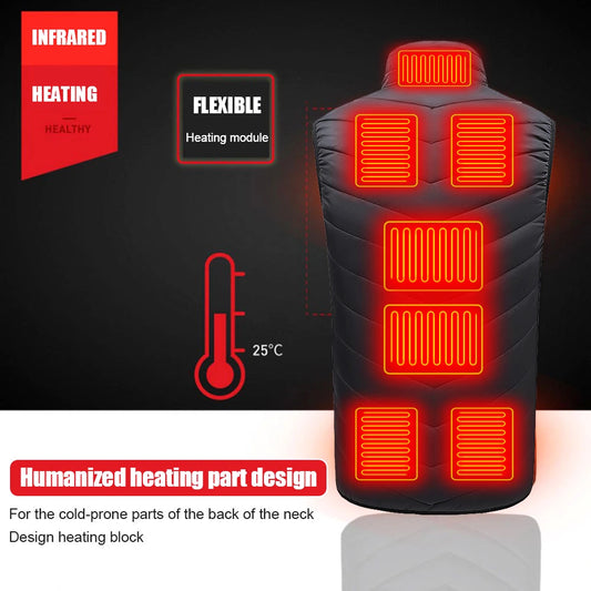 Men Winter Intelligent 9 Heating Vest Jacket USB Electrically Heated Sleeveless Jacket Travel For Outdoor Motorcycle Riding