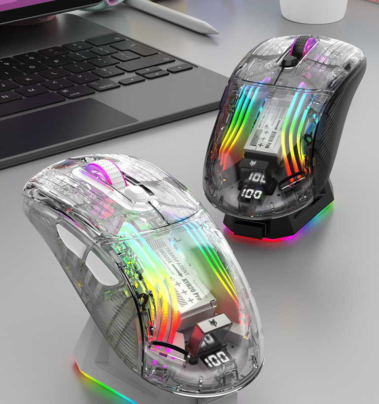 Luminous wireless Bluetooth the third mock examination transparent RGB mechanical mouse game video game mute mouse