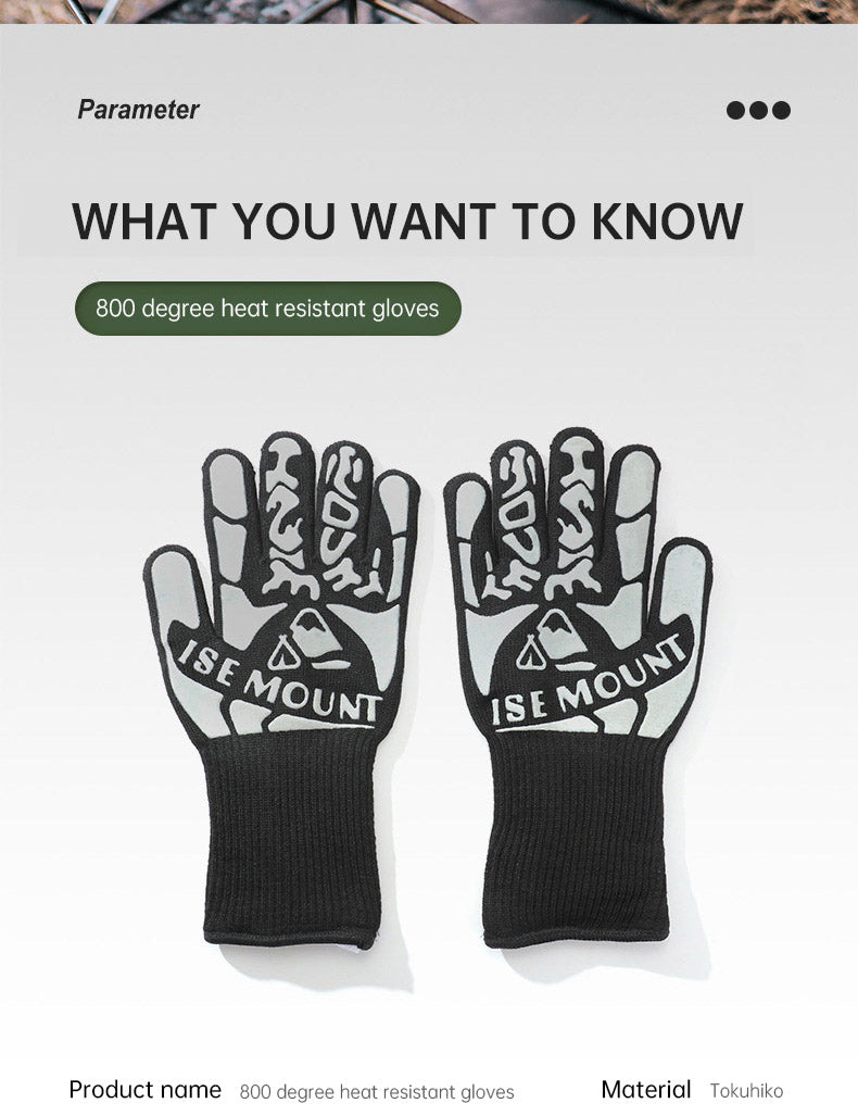 Outdoor 800 degree heat resistant gloves, thermal insulation and anti scald gloves, silicone BBQ barbecue oven thickened gloves