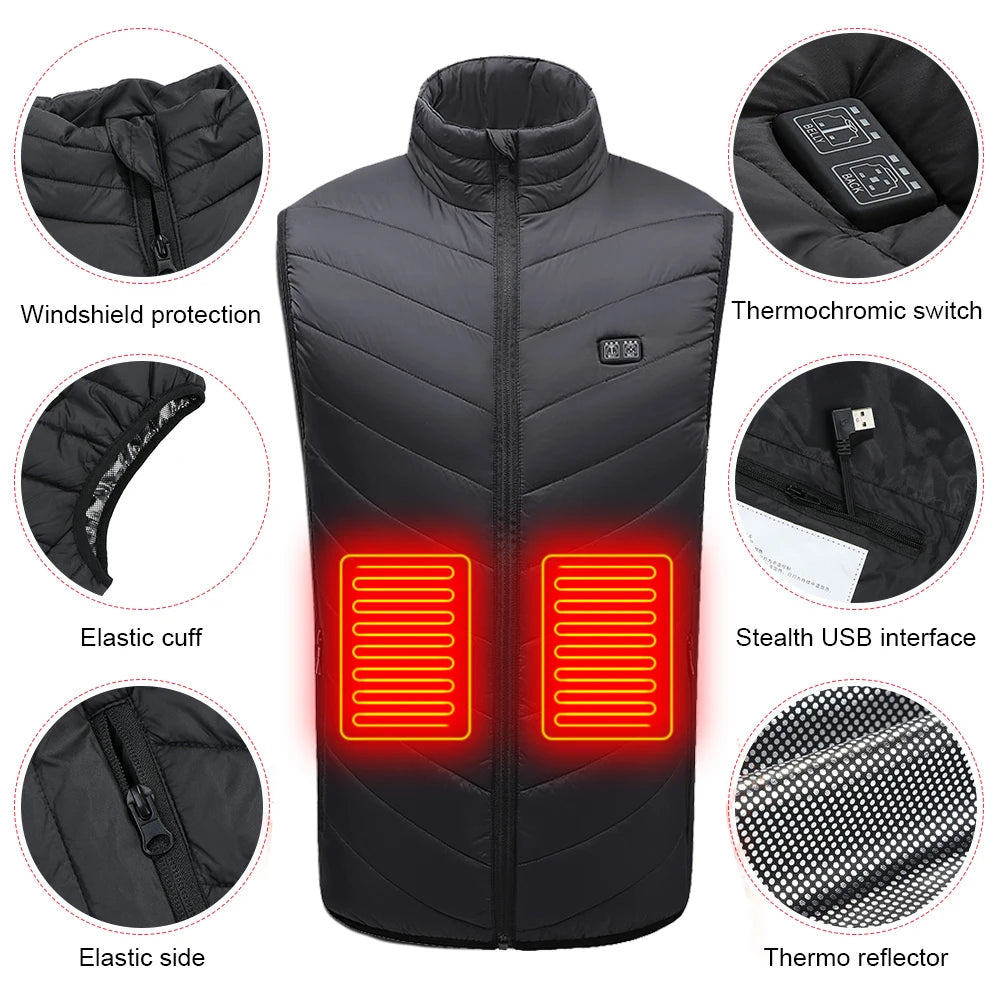 Men Winter Intelligent 9 Heating Vest Jacket USB Electrically Heated Sleeveless Jacket Travel For Outdoor Motorcycle Riding