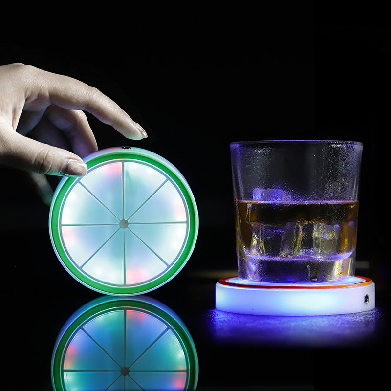 LED Colorful Lights Rechargeable Luminous Coaster Round Touch Color-Changing Non-Slip Base Bar Supplies