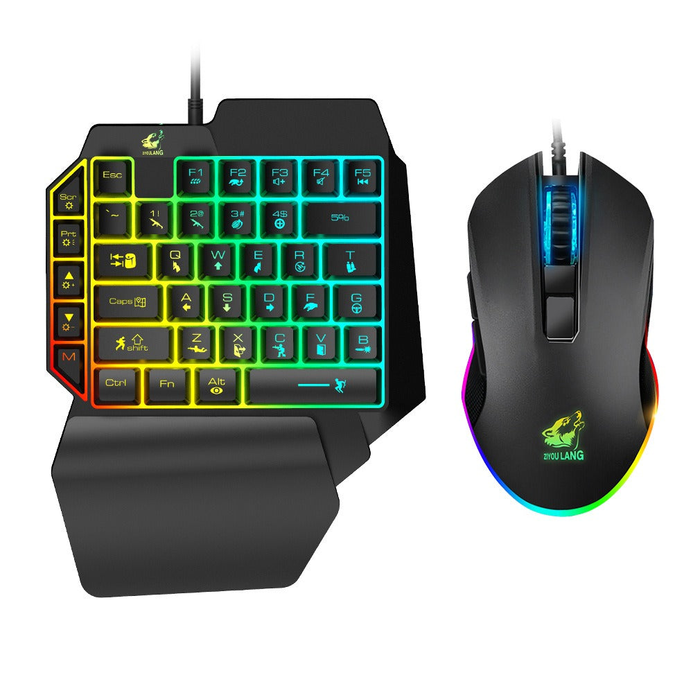 Free Wolf T1 One handed Keyboard and Mouse Set Throne Mechanical Touch Keyboard and Mouse Set