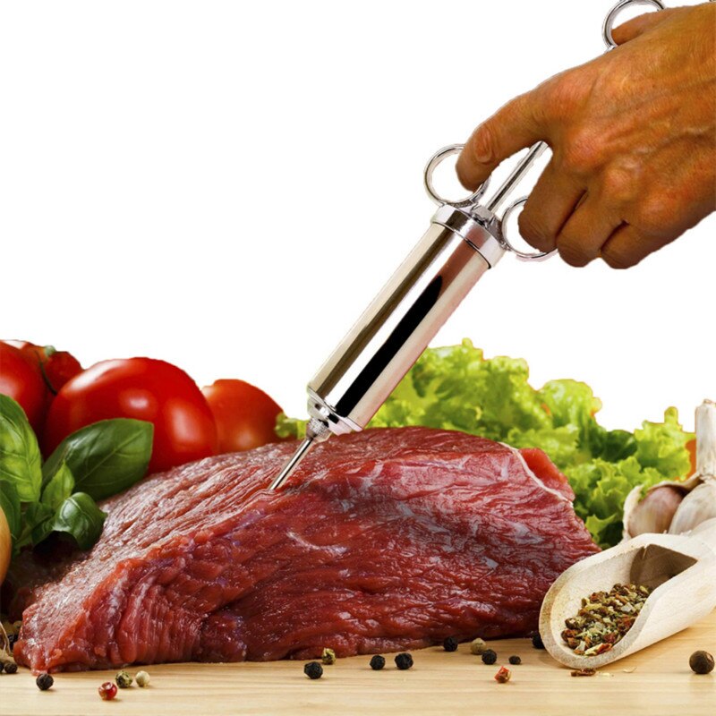 Grill 2-oz Marinade Seasoning Injector Turkey Meat Injectors Stainless Steel Cooking Syringe Injection with 3 Needles