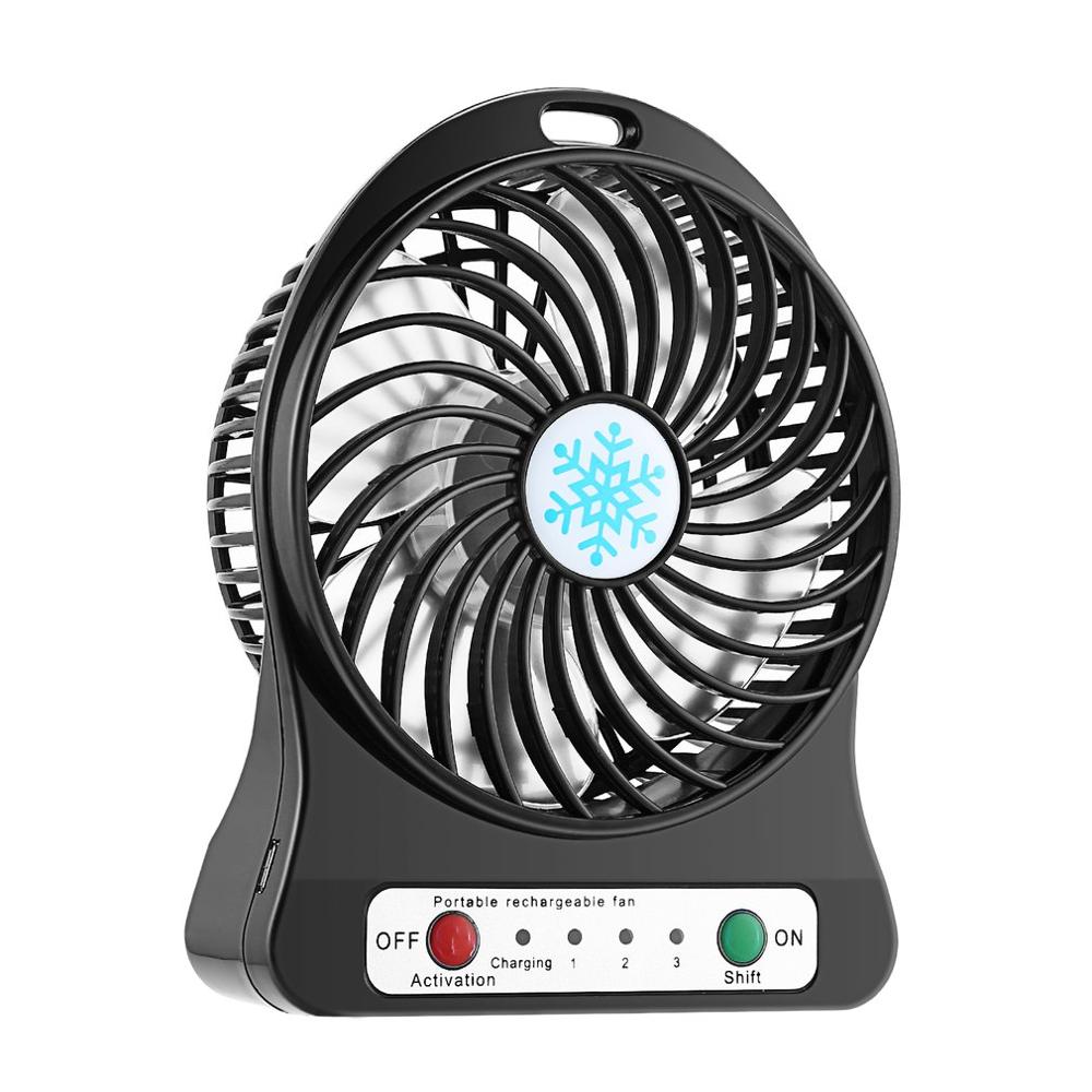 Mini Portable Fan Usb Rechargeable Air Cooler 4-inch 3 Modes Speed LED Lighting Function Desktop Fan Student Fan