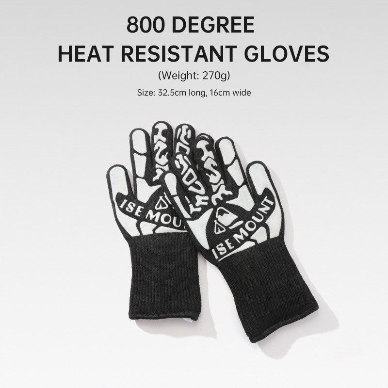 Outdoor 800 degree high temperature gloves heat insulation and ironing gloves silica gel BBQ barbecue oven thickened gloves