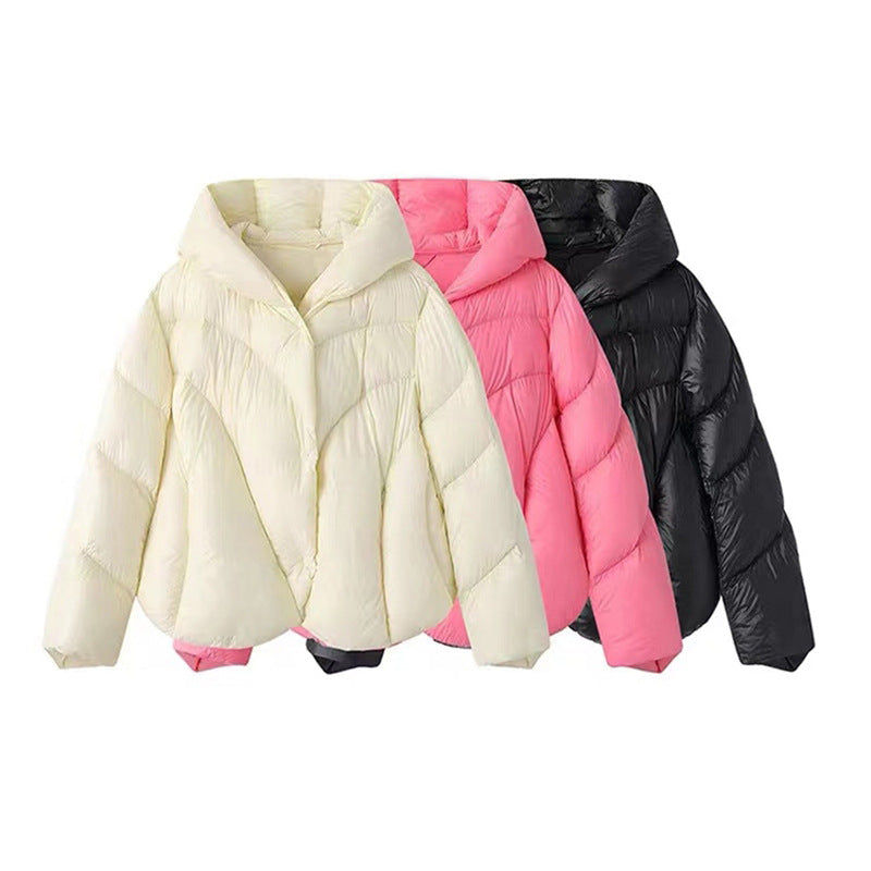 Irregular cape style down jacket, women's short hooded bread jacket