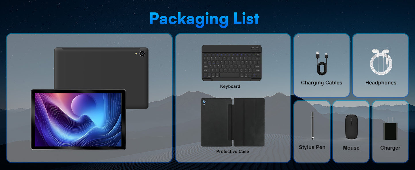 10 Inch Tablet Android 15 A523 8 Core Tablets 24GB+128GB 1TB Expansion WiFi 6 5MP+8MP Stylus Keyboard Mouse Headphone PC PAD Set