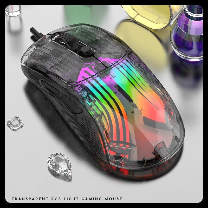 Luminous wireless Bluetooth the third mock examination transparent RGB mechanical mouse game video game mute mouse