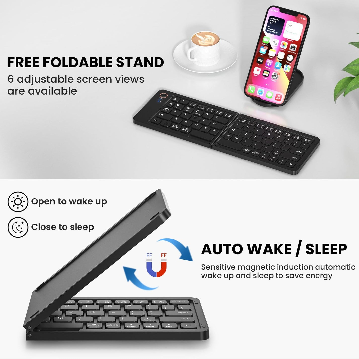 Ultra slim folding portable charging dual-mode Bluetooth keyboard with one click connection