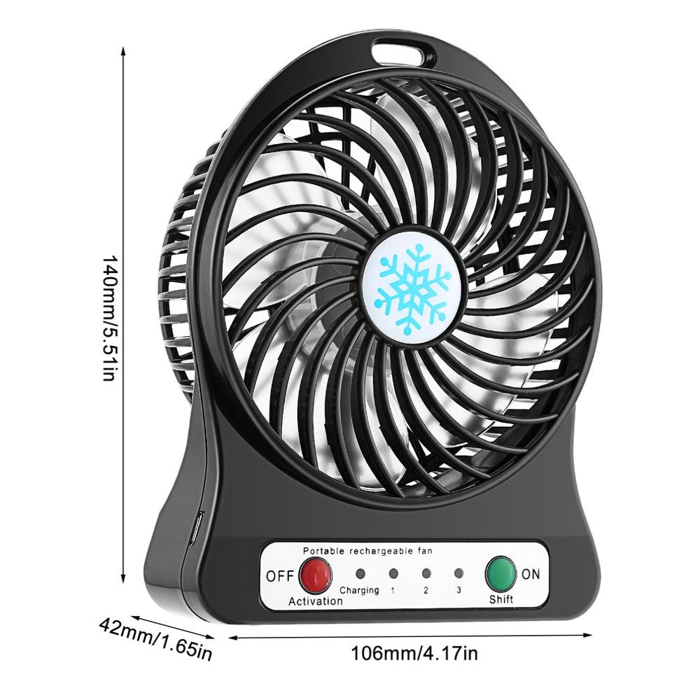 Mini Portable Fan Usb Rechargeable Air Cooler 4-inch 3 Modes Speed LED Lighting Function Desktop Fan Student Fan