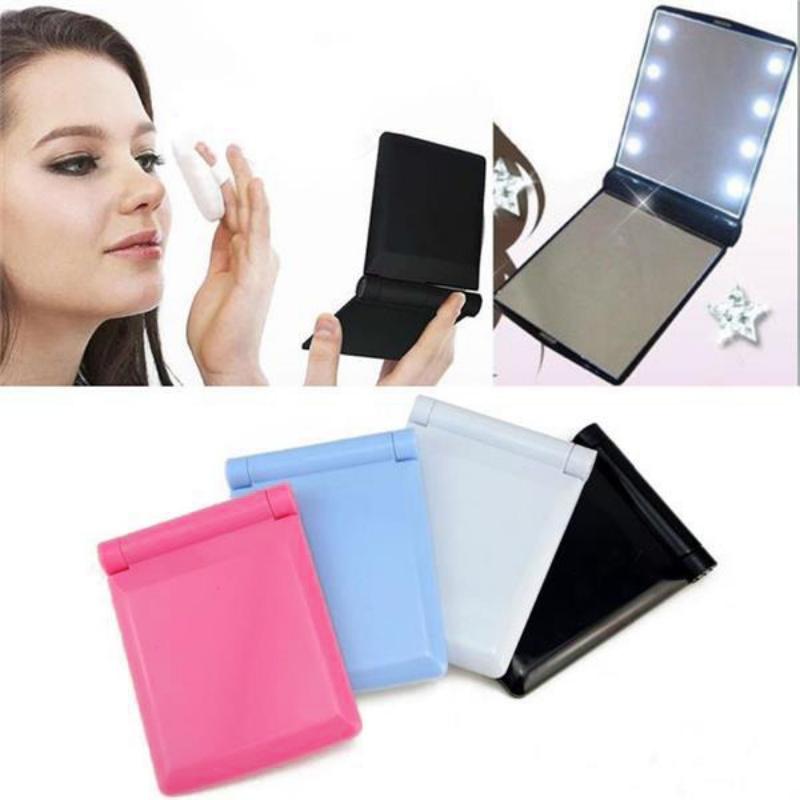 Beauty Makeup Daily Use LED Mirror Makeup Cosmetic 8 LED Lights Lamps Folding Compact Portable Pocket Mirror