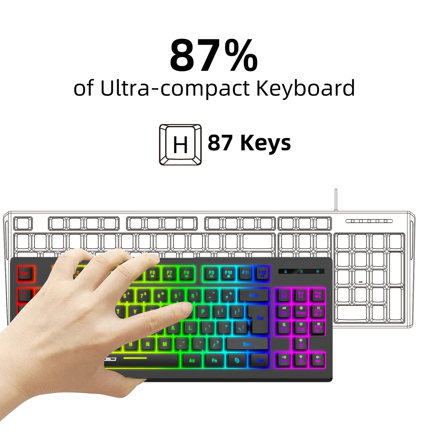 87 key wireless 2.4G film keyboard RGB backlit wireless keyboard