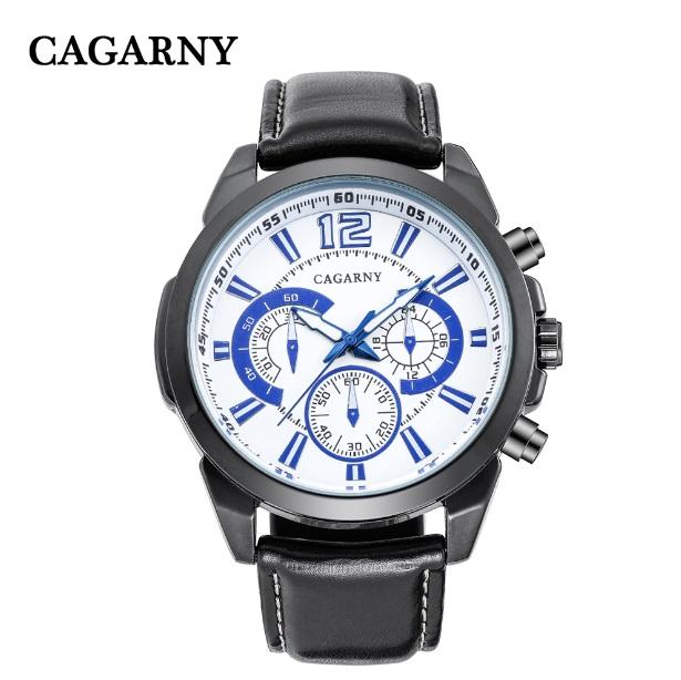 Cagarny Men's Wrist Watches Black Leather Strap