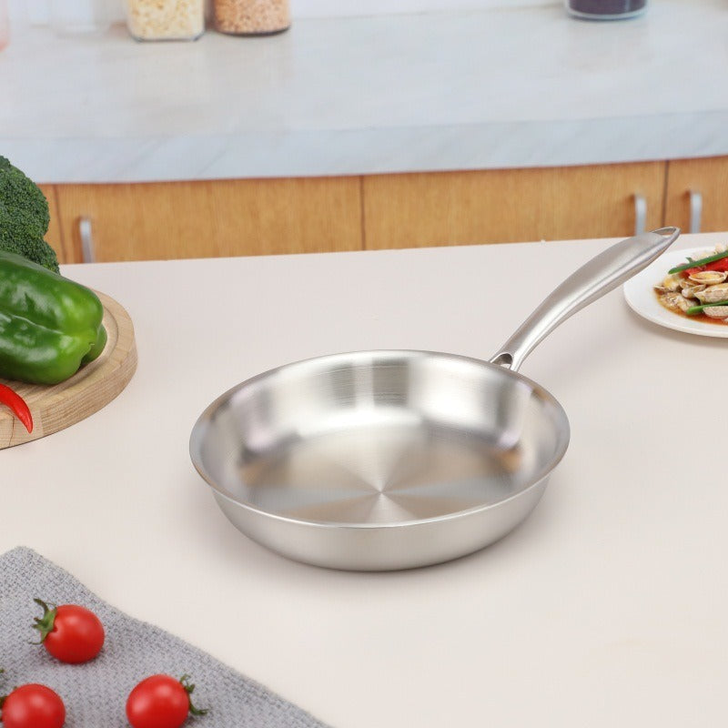 stainless steel frying pan, household flat bottomed pan, uncoated, non stick, steak frying pan, electric stove, gas universa