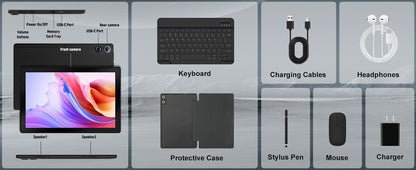 10.1 Inch Tablet Android 14 12GB RAM 64GB ROM Octa Core 5G WiFi Dual Camera with Keyboard Mouse Case Tablets Computer Set