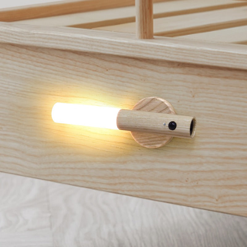 Wood Wireless USB LED Night Light Wall Lamp Rechargeable Sensor Motion Night Light