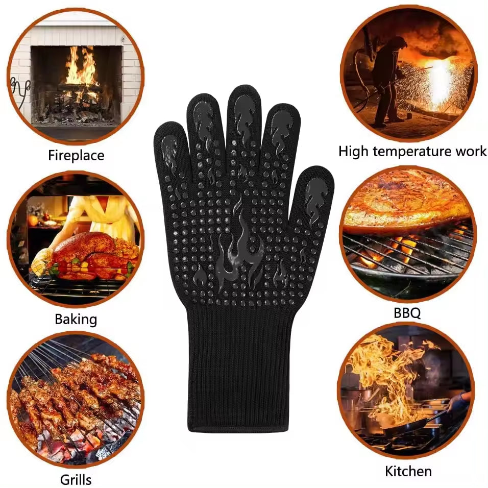 Heat Resistant Gloves Heat Proof Grill Gloves For Barbecue Cooking Baking Pulling Meat Washable Oven Gloves Mitts As Smoker BBQ