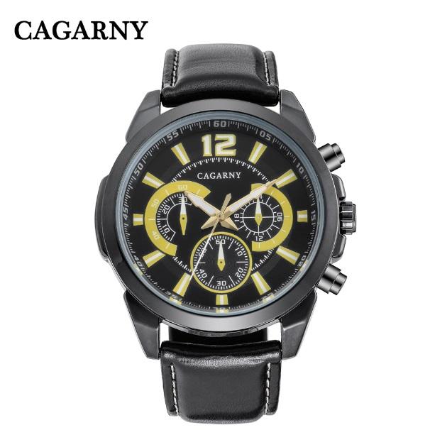 Cagarny Men's Wrist Watches Black Leather Strap