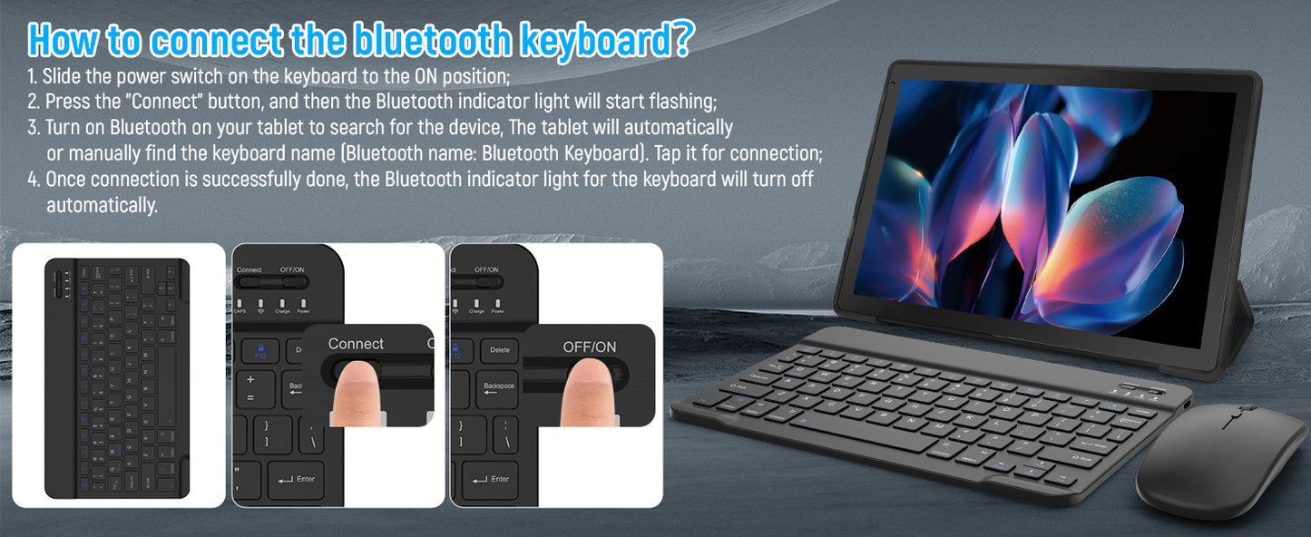 10.1 Inch Tablet Android 14 12GB RAM 64GB ROM Octa Core 5G WiFi Dual Camera with Keyboard Mouse Case Tablets Computer Set