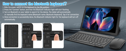 10.1 Inch Tablet Android 14 12GB RAM 64GB ROM Octa Core 5G WiFi Dual Camera with Keyboard Mouse Case Tablets Computer Set