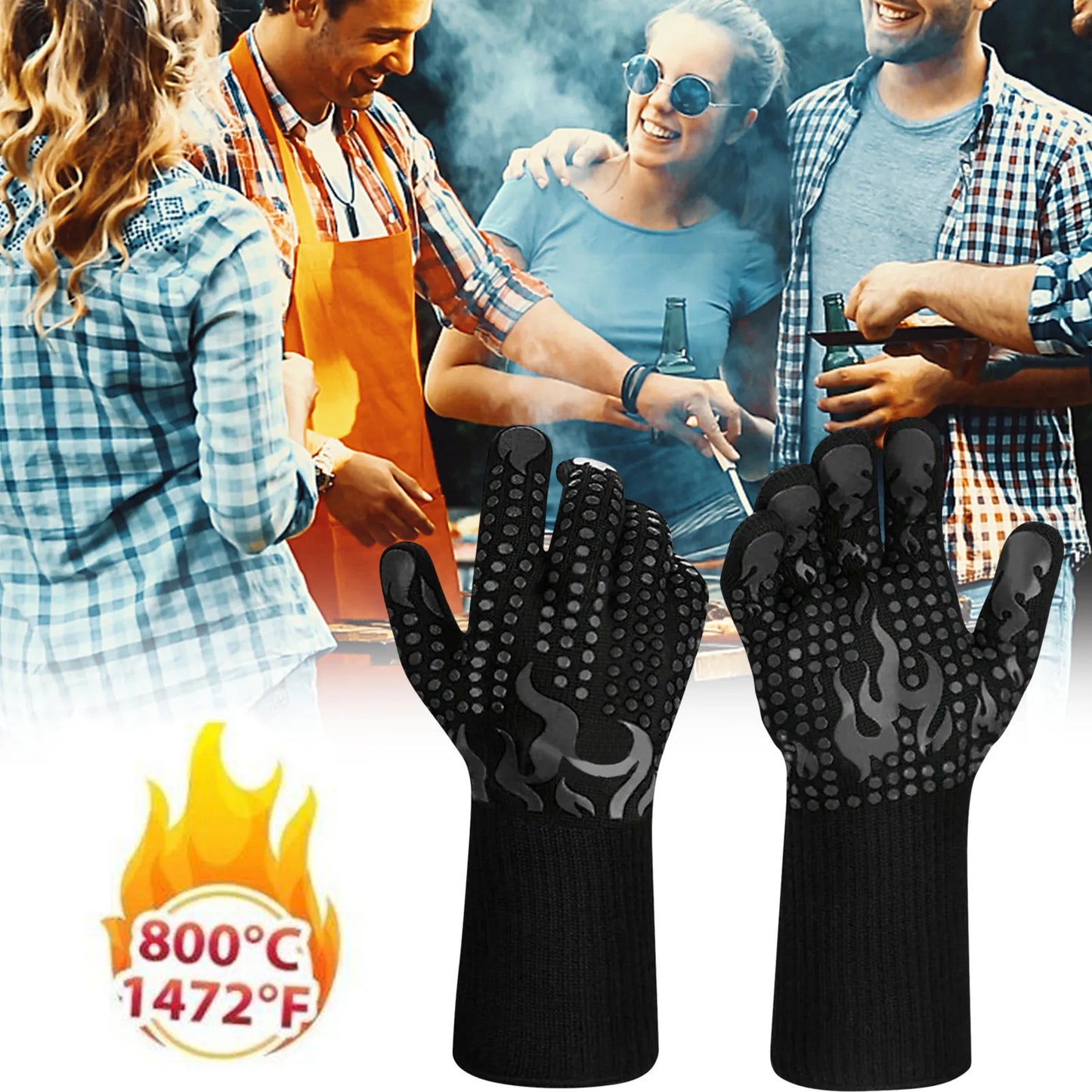 Heat Resistant Gloves Heat Proof Grill Gloves For Barbecue Cooking Baking Pulling Meat Washable Oven Gloves Mitts As Smoker BBQ