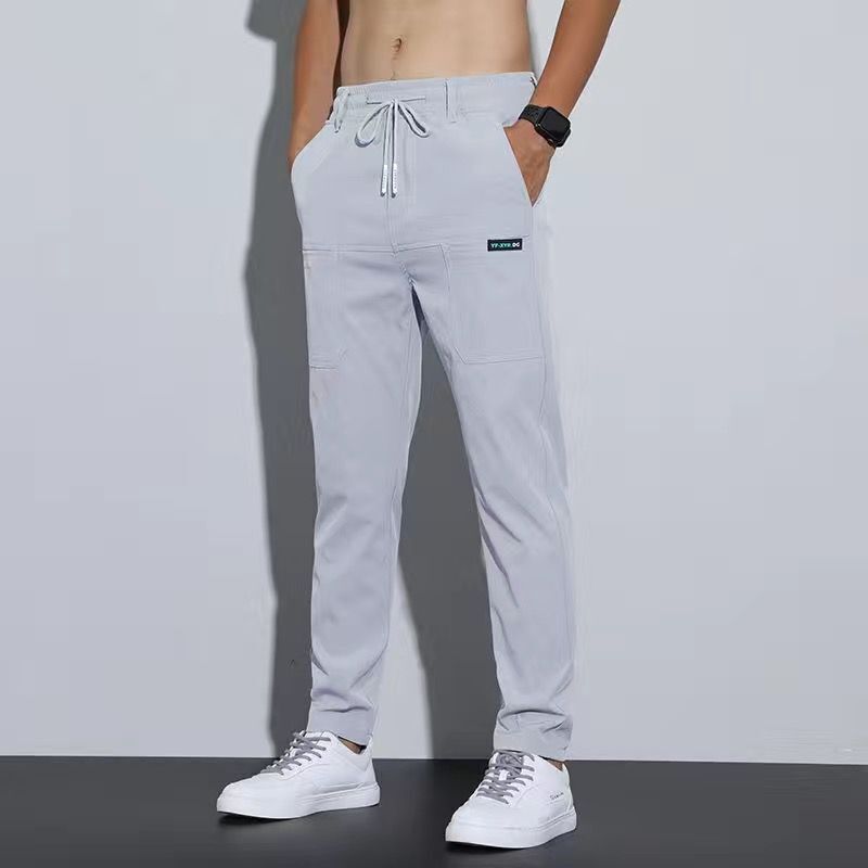 Thin ice silk pants for men, business men, casual pants, trendy straight leg loose sports pants