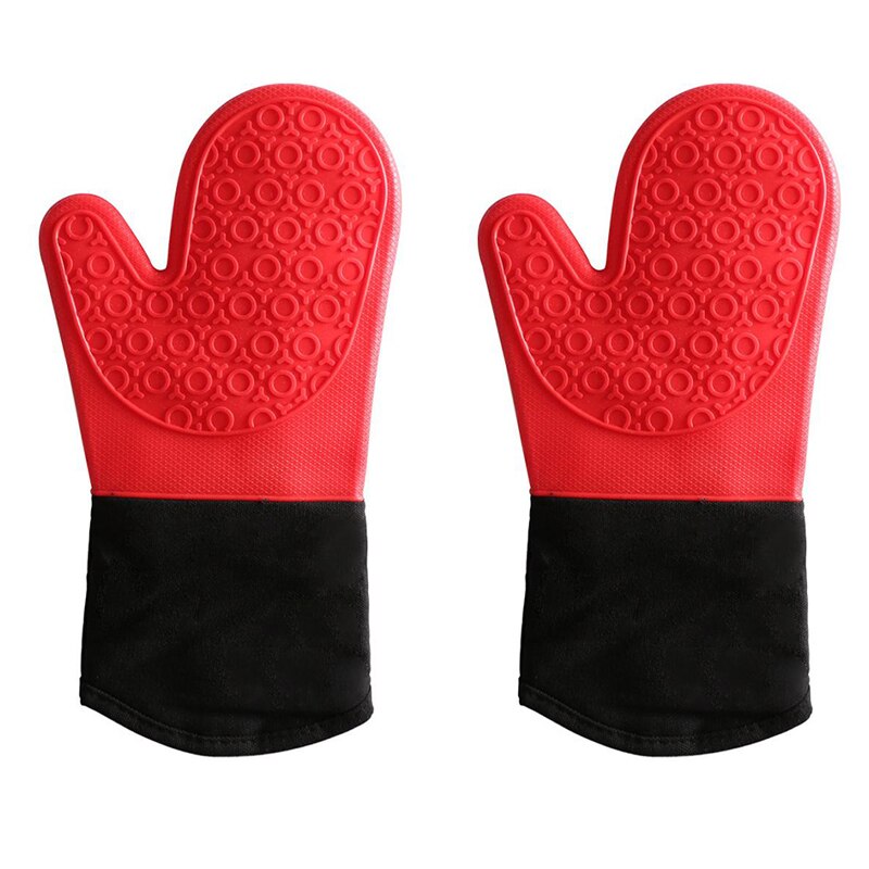 Non-Slip Silicone Oven Mitt Waterproof Heat Resistant Kitchen Gloves Long Cotton Bbq Oven Gloves