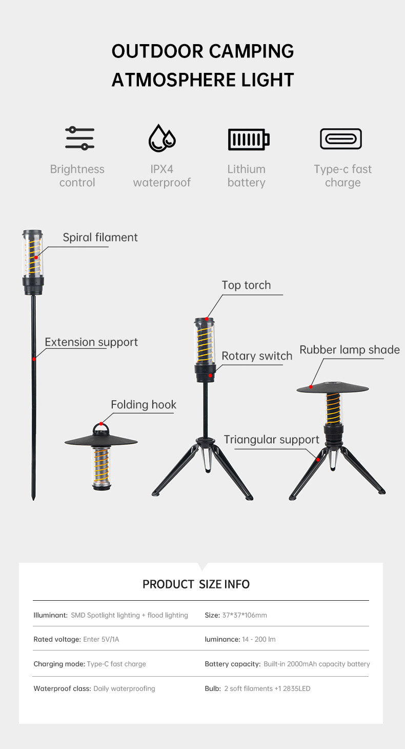 Outdoor Camping Light Portable Night Light Portable Flashlight Tripod Stand Lighting Lighthouse Marquee Tent Atmosphere Light