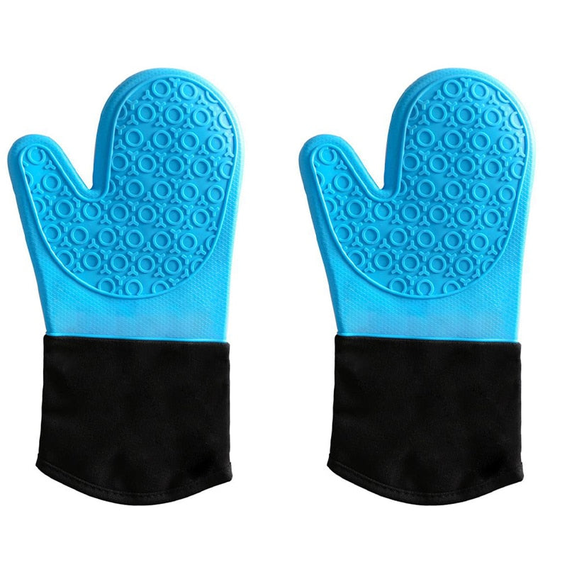 Non-Slip Silicone Oven Mitt Waterproof Heat Resistant Kitchen Gloves Long Cotton Bbq Oven Gloves