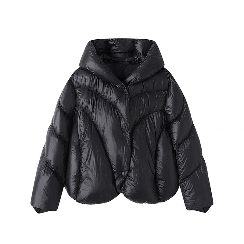 Irregular cape style down jacket, women's short hooded bread jacket