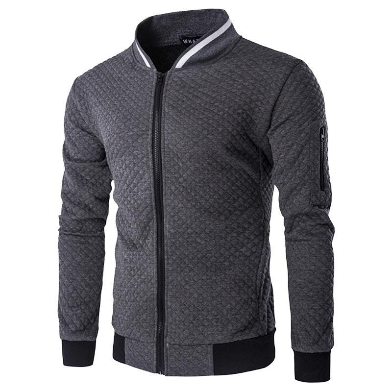 Sweatshirt zipper stand up collar sweatshirt jacket men's plaid solid color cardigan jacket