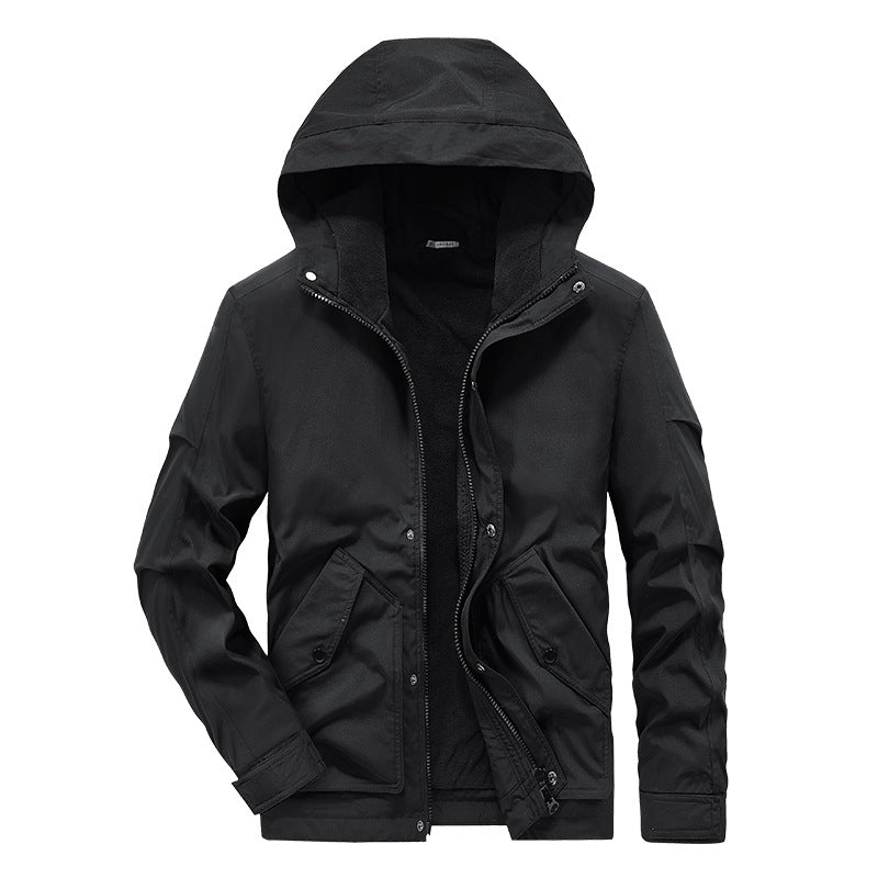 Thick and plush hooded solid color assault style plus plus plus size winter multi pocket men's jacket