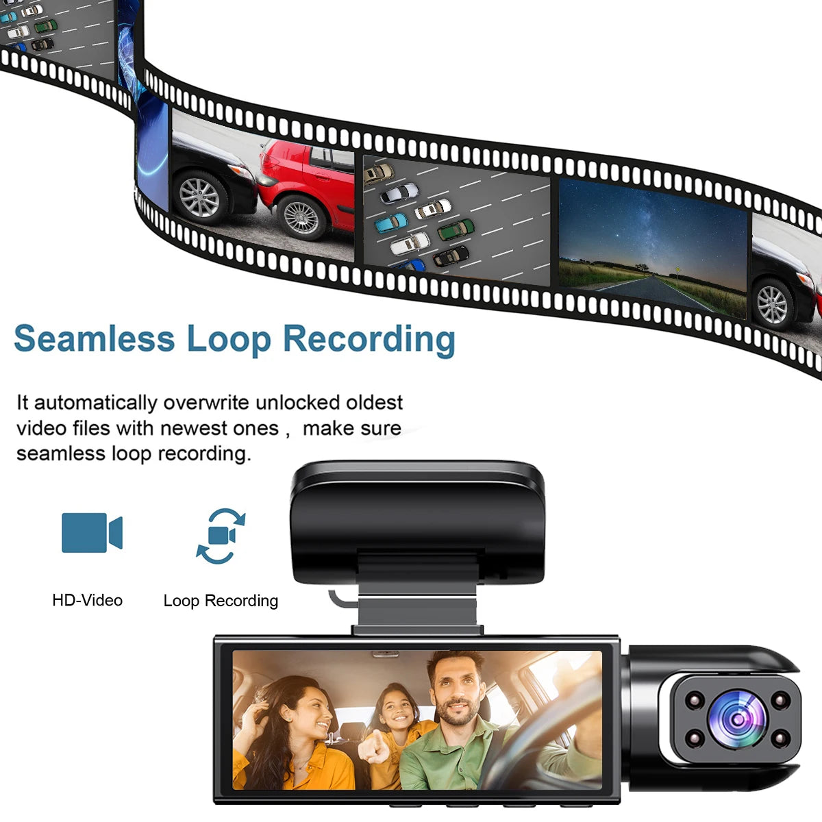 Dash Cam for cars 1080P 3-Lens car camera Night Vision Loop Recording wide angle Car DVR Came Front And Inside Car Dash Recorder