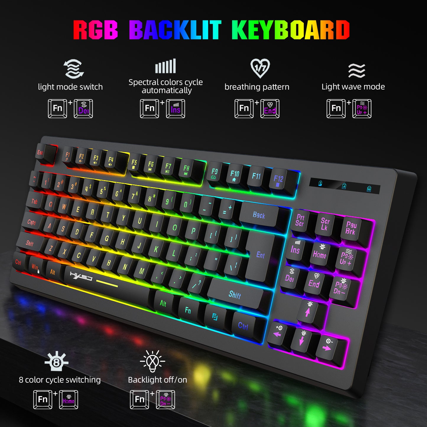 87 key wireless 2.4G film keyboard RGB backlit wireless keyboard