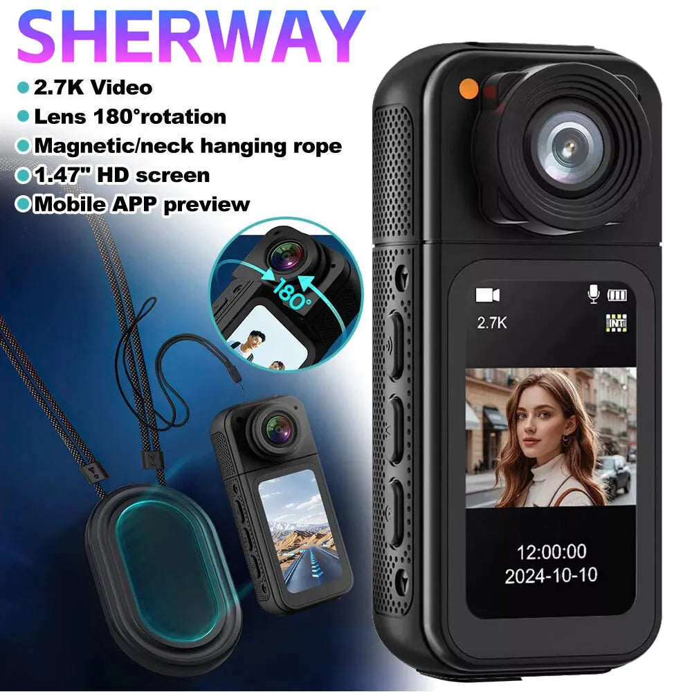 Thumb Action Camera Mini 2.7K Sport Go Pro Cameras Pocket Cam Instant 180°Angle WIFI Recorder Magnetic Attraction Bracket Camera