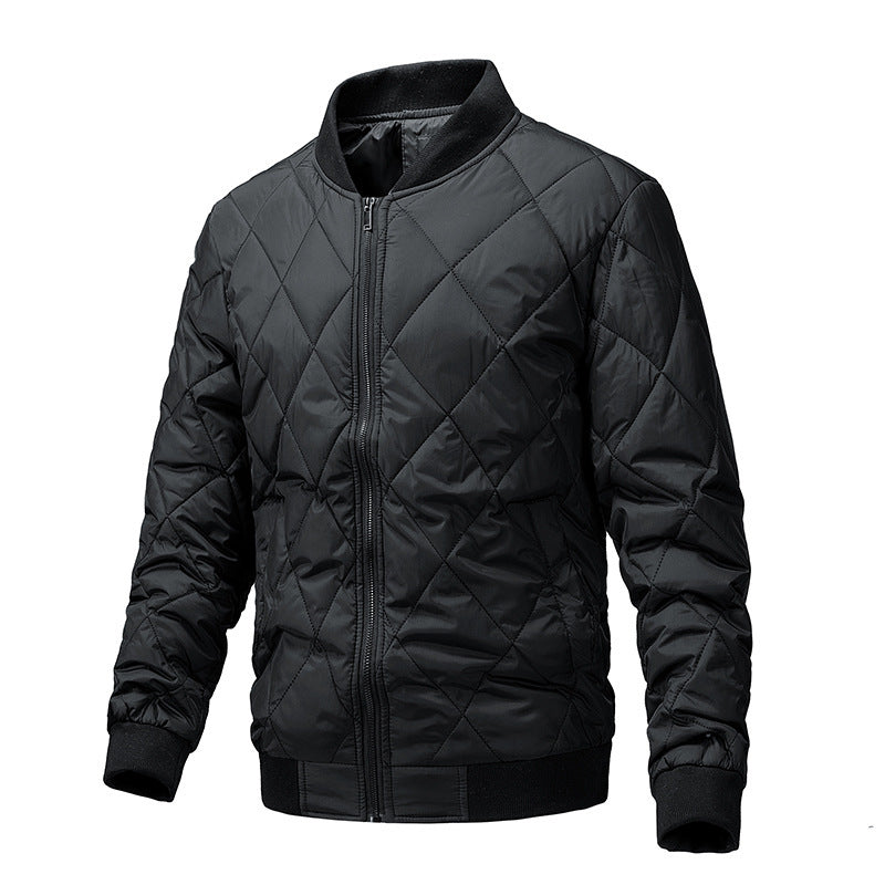 Men's baseball collar jacket, urban men's diamond grid jacket with cotton jacket, plus size men's jacket