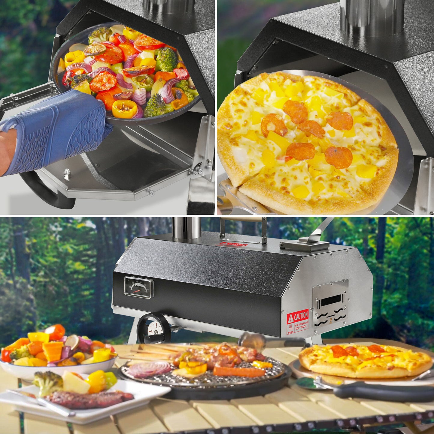 Semi-Automatic Black 12 Outdoor Pizza Oven Portable Wood Fired Pizza Oven Outdoor