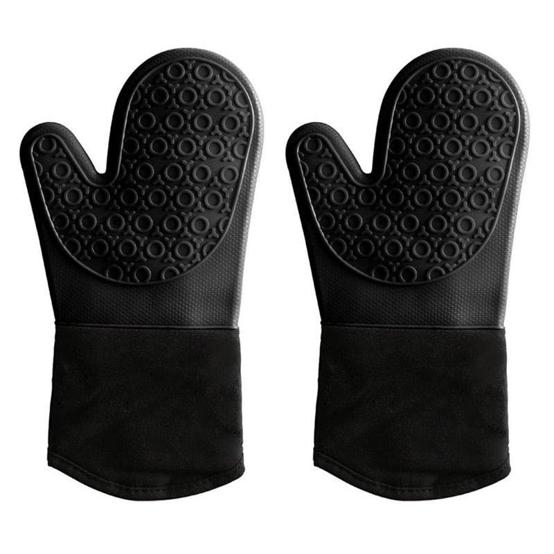 Non-Slip Silicone Oven Mitt Waterproof Heat Resistant Kitchen Gloves Long Cotton Bbq Oven Gloves