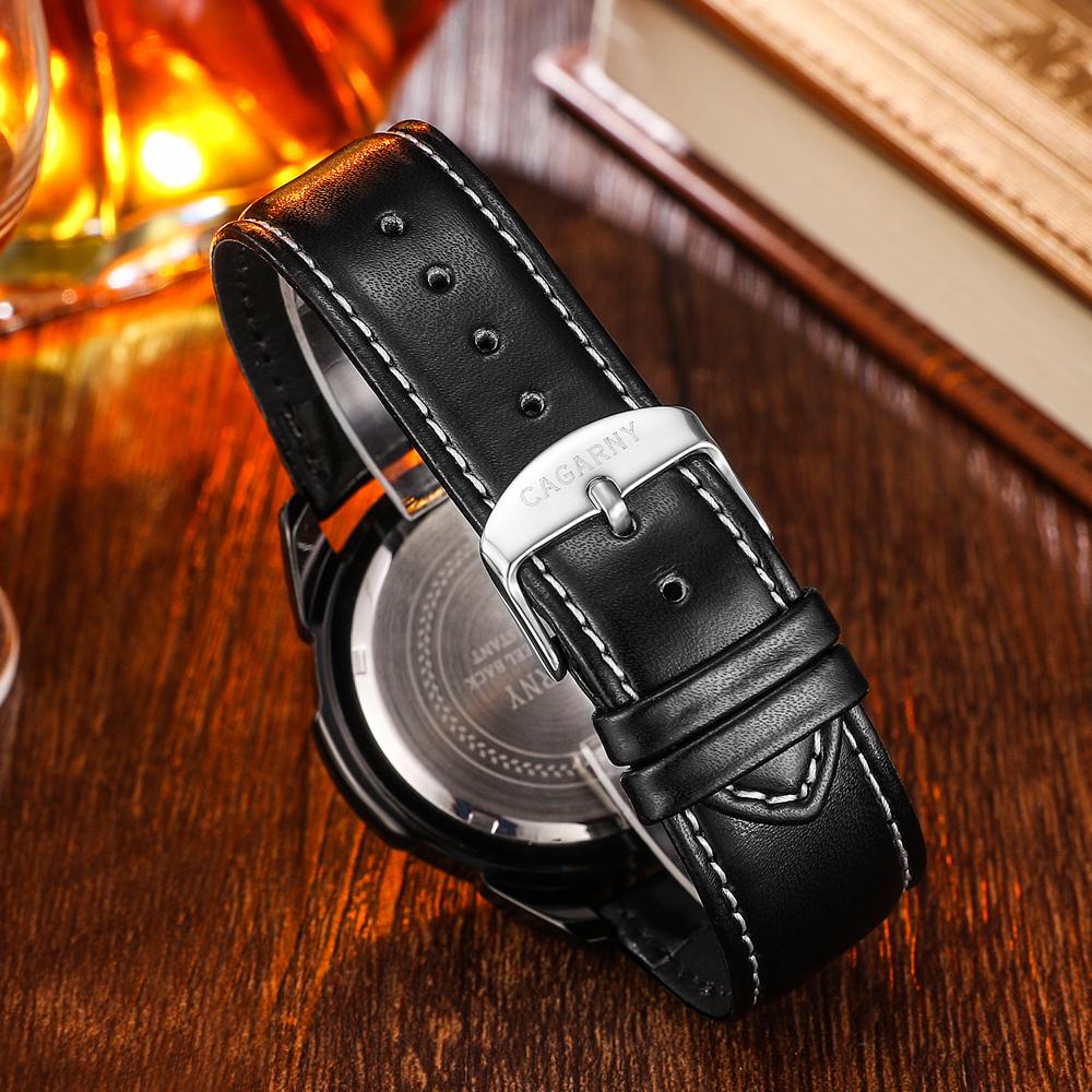 Cagarny Men's Wrist Watches Black Leather Strap