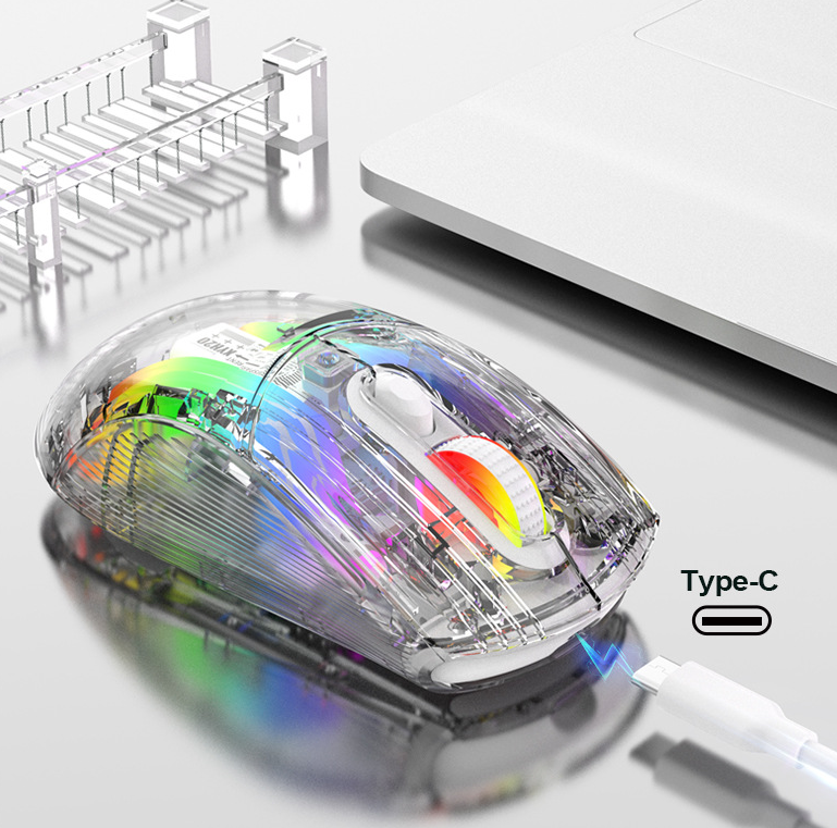 Luminous wireless Bluetooth the third mock examination transparent RGB mechanical mouse game video game mute mouse