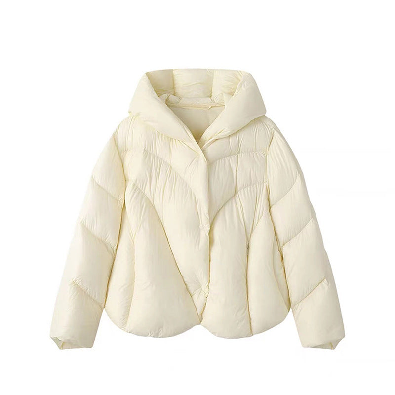 Irregular cape style down jacket, women's short hooded bread jacket