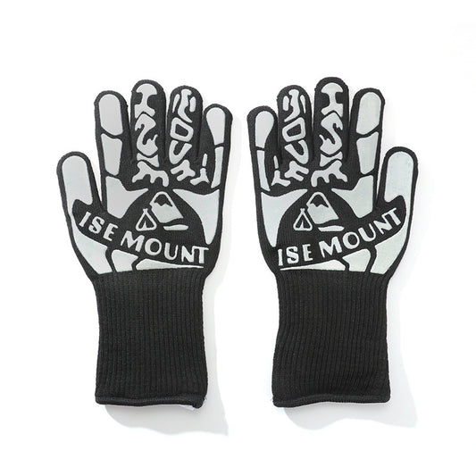 Outdoor 800 degree high temperature gloves heat insulation and ironing gloves silica gel BBQ barbecue oven thickened gloves